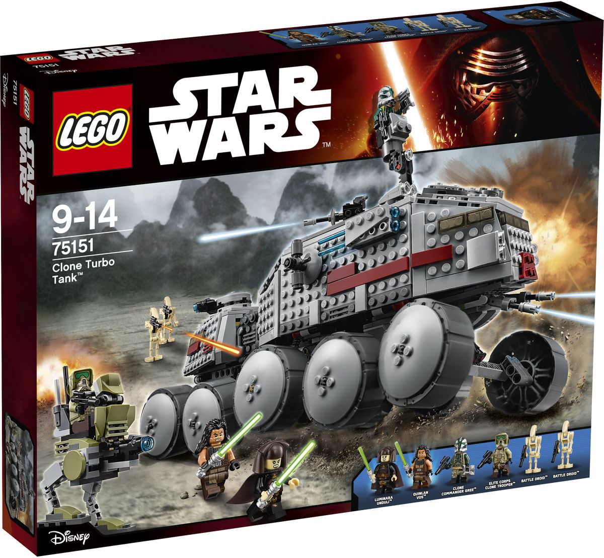 LEGO Star Wars Конструктор Турботанк Клонов 7515175151 LEGO Star Wars Конструктор Турботанк Клонов 7515175151В битве за Кашиик армии клонов нужно подкрепление! Трансформируйте Турботанк клонов, чтобы развернуть его и бросить эту десятиколесную машину-монстра на поле боя. Установите наблюдательный пост, чтобы следить за вражескими силами, и стреляйте из пружинных пушек, чтобы заставить их отступить. Затем откройте борта, чтобы высадить мини-робота AT-RT, и присоединитесь к Луминару Ундули, Куинлауну Восу, командиру клонов Гри и элитному пехотинцу-клону в битве с армией дроидов! Конструктор LEGO Star Wars. Турботанк Клонов включает в себя 903 разноцветных пластиковых элемента. Конструктор - это один из самых увлекательных и веселых способов времяпрепровождения. Ребенок сможет часами играть с конструктором, придумывая различные ситуации и истории.