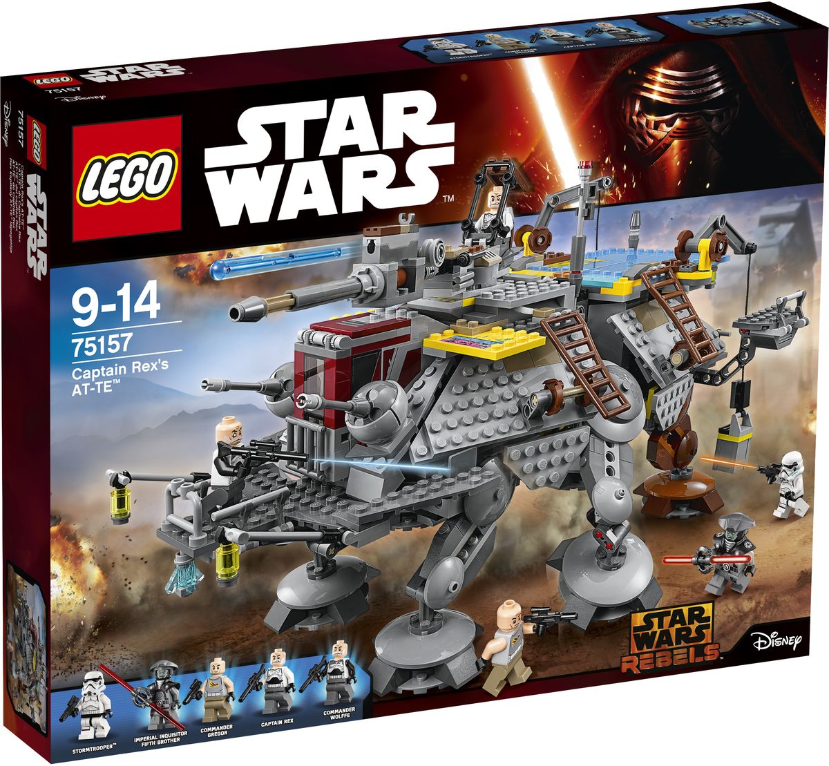 LEGO Star Wars Конструктор Шагающий штурмовой вездеход AT-TE капитана Рекса 7515775157 LEGO Star Wars Конструктор Шагающий штурмовой вездеход AT-TE капитана Рекса 7515775157Императорский Инквизитор Пятый брат и его сообщник Штурмовик пытаются попасть на борт модифицированного AT-TE капитана Рекса и взять машину под контроль! Этот старый АТ-ТЕ не слишком интересен снаружи, но на нем установлены краны и лестницы, а сверху смонтировано орудие. Помогите Рексу и его друзьям-клонам, командиру Грегору, командиру Вольфу, удержать их имперских врагов на расстоянии так долго, как это возможно. Конструктор LEGO Star Wars включает в себя 972 разноцветных пластиковых элемента. Конструктор станет замечательным сюрпризом вашему ребенку, который будет способствовать развитию мелкой моторики рук, внимательности, усидчивости и мышления. Играя с конструктором, ребенок научится собирать детали по образцу, проводить время с пользой и удовольствием.