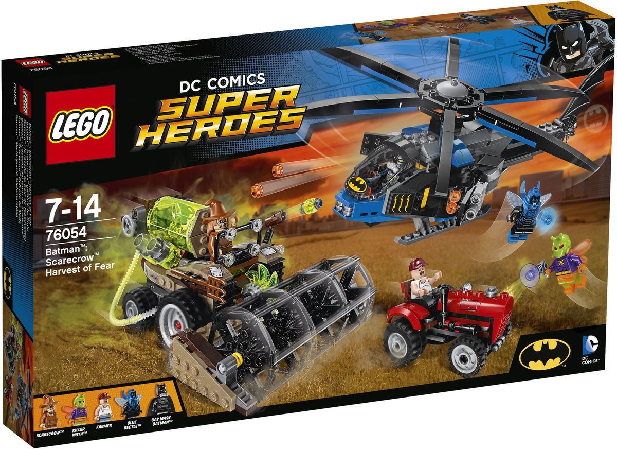 LEGO Super Heroes Конструктор Бэтмен Жатва страха 7605476054 LEGO Super Heroes Конструктор Бэтмен Жатва страха 7605476054Бэтмен в противогазе и Синий жук на Бэткоптере спешат на помощь испуганному фермеру. Стреляйте по комбайну, прежде чем он уничтожит трактор, но опасайтесь шипованного шутера Пугала, стреляющего пугающим газом! Вступите в воздушный бой с Синим жуком и Мотыльком-убийцей! Остановите преступников, которые держат фермера в газовом баке комбайна и сеют страх среди других жителей Готэм-Сити. Набор включает в себя 563 разноцветных пластиковых элемента. Конструктор - это один из самых увлекательных и веселых способов времяпрепровождения. Ребенок сможет часами играть с конструктором, придумывая различные ситуации и истории.