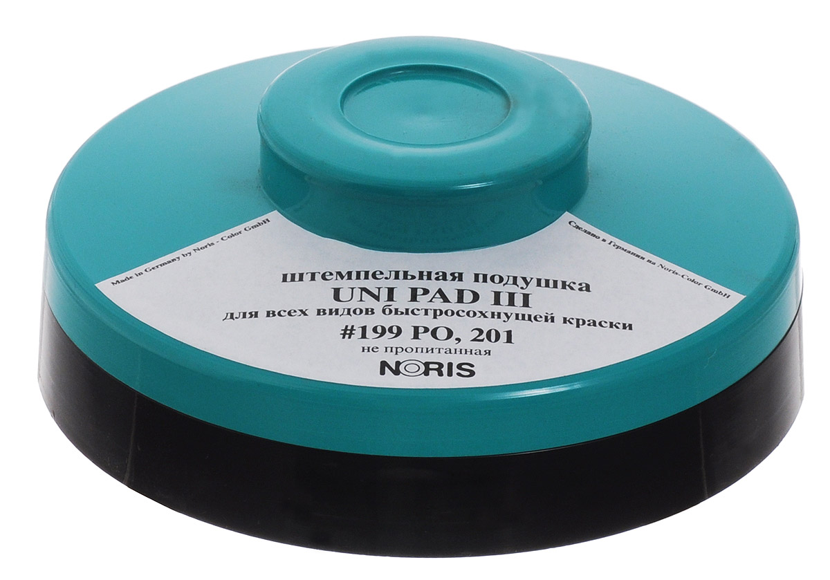 Noris Штемпельная подушка Uni Pad IIIUNI PAD III Noris Штемпельная подушка Uni Pad IIIUNI PAD IIIШтемпельная подушка Noris Uni Pad III подходит не только для работы с невидимыми, быстросохнущими, универсальными и специальными красками, включая краски на масляной основе, но также она идеальна в использовании с краской 199 РО. Благодаря округлой форме, значительно экономит расход краски!