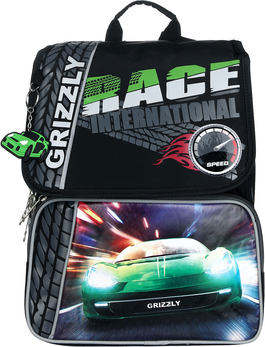 Grizzly Рюкзак детский Race InternationalRA-544-2/1 Grizzly Рюкзак детский Race InternationalRA-544-2/1Детский рюкзак Grizzly Race International - это стильный и удобный рюкзак, который подойдет всем, кто хочет разнообразить свои школьные будни. Рюкзак выполнен из плотного материала, оформлен оригинальным изображением спортивной машины и декорирован брелоком-автомобилем. Рюкзак содержит два вместительных отделения, закрывающихся на застежки-молнии с двумя бегунками и клапан на липучках. На внутренней стороне клапана находится пластиковый кармашек, куда можно вложить расписание занятий. Внутри первого отделения находятся открытый карман с сеткой и пришивной карман на молнии. Во втором отделении находятся пять открытых кармашков для канцелярских принадлежностей и мобильного телефона. Дно рюкзака можно сделать жестким, разложив специальную панель с картонной вставкой, что повышает сохранность содержимого рюкзака и способствует правильному распределению нагрузки. На лицевой стороне рюкзака расположены два накладных кармана на молниях. Бегунки на изделии дополнены удобными...
