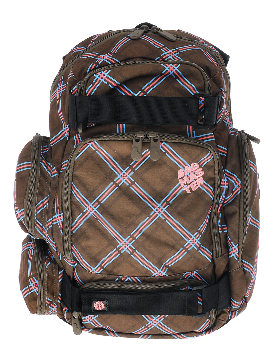 BagMaster Рюкзак детский цвет коричневыйBM-OHIO 01 A_коричневый, клетк BagMaster Рюкзак детский цвет коричневыйBM-OHIO 01 A_коричневый, клеткДетский рюкзак BagMaster сочетает в себе современный дизайн, функциональность и долговечность. Выполнен из прочных и высококачественных материалов. Содержит одно вместительное отделение, закрывающееся на застежку-молнию с двумя бегунками. Внутри имеется специальное отделение для ноутбука с диагональю 15,4 дюйма. На лицевой стороне расположены три накладных кармана на молнии. Внутри наибольшего кармана имеются: два открытых кармашка, четыре фиксатора для пишущих принадлежностей, карман на молнии и мягкая перегородка. Рюкзак оснащен большим боковым карманом на молнии для бутылки с водой, на котором расположен небольшой вертикальный кармашек на молнии, а с другой стороны - два небольших кармана на застежках- молниях. Мягкие широкие лямки повторяют естественный изгиб плечевого пояса, обеспечивая комфортную посадку рюкзака и свободу движений. Пряжки лямок позволяют одним движением отрегулировать посадку уже надетого изделия по фигуре. Рюкзак оснащен нагрудным...