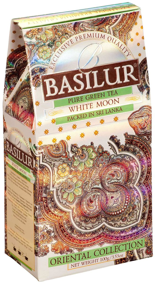Basilur White Moon зеленый листовой чай, 100 г70425-00 Basilur White Moon зеленый листовой чай, 100 г70425-00Чай зеленый китайский байховый листовой Basilur White Moon с молочным ароматом. Этот сорт создан на основе древней китайской рецептуры чая улун (oolong). Его отличительными чертами являются шелковистая текстура чайного листа, нежный молочный вкус и аромат настоя.