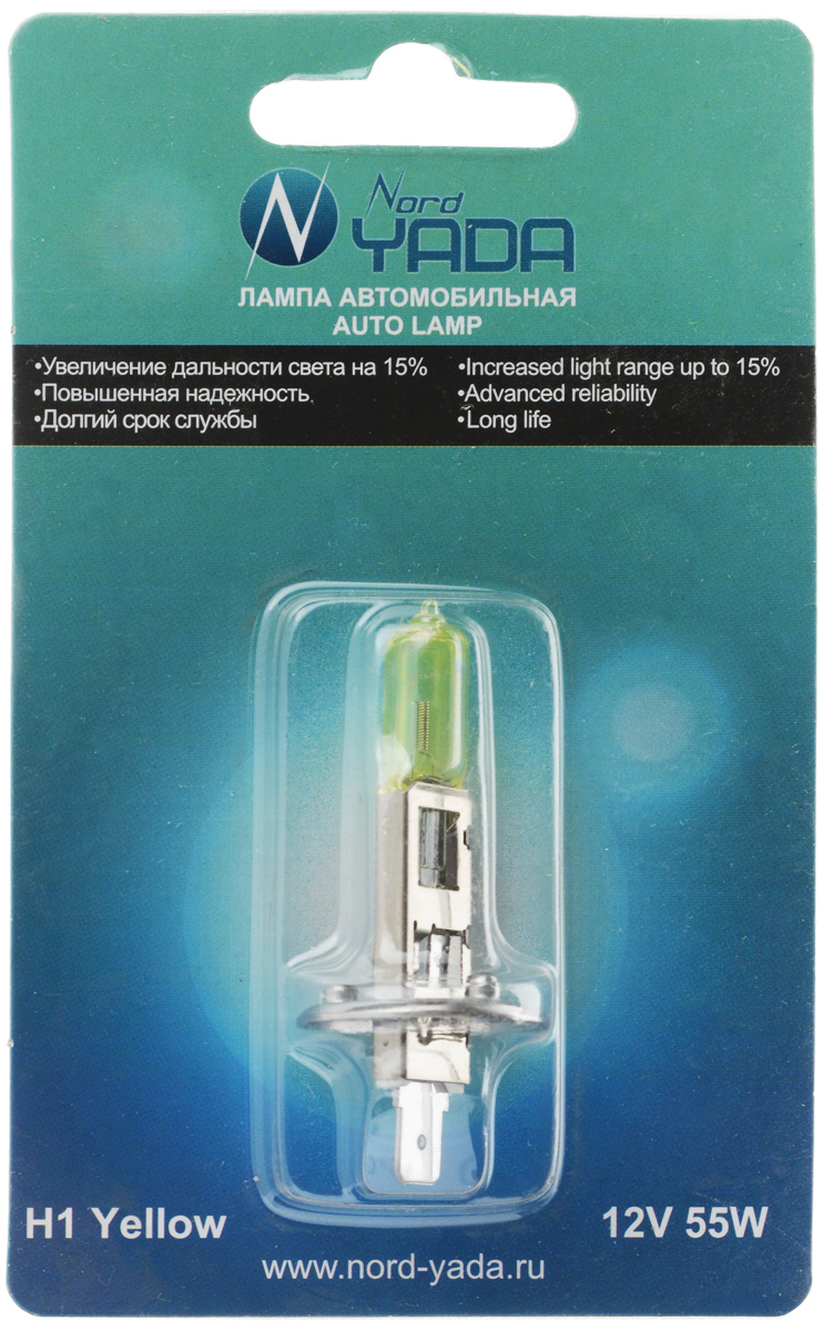 Лампа автомобильная галогенная Nord YADA Yellow, цоколь H1, 12V, 55W. 902144902144 Лампа автомобильная галогенная Nord YADA Yellow, цоколь H1, 12V, 55W. 902144902144Лампа автомобильная галогенная Nord YADA Yellow - это электрическая галогенная лампа с вольфрамовой нитью для автомобилей и других моторных транспортных средств. Виброустойчива, надежна, имеет долгий срок службы. Галогенные лампы предназначены для использования в фарах ближнего, дальнего и противотуманного света. Колба с желтым напылением, что обеспечивает водителю приятный мягкий оттенок светового пятна как в сухую, так и во влажную погоду.