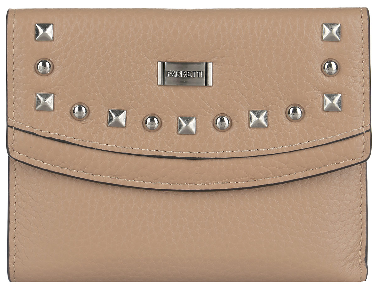 Кошелек женский Fabretti, цвет: бежевый. FA005-beigeFA005-beige Кошелек женский Fabretti, цвет: бежевый. FA005-beigeFA005-beigeСтильный и оригинальный женский кошелек от Fabretti выполнен из натуральной мягкой кожи. Внутри находится одно отделение для купюр, два открытых вертикальных кармашка и восемь кармашков для кредиток и карт. Изделие закрывается клапаном на кнопку. На лицевой стороне расположен удобный кармашек с клапаном на кнопке, который украшен клепками. На тыльной стороне расположен вместительный карман для мелочи, который закрывается на удобную молнию. Кошелек упакован в плотную коробку с логотипом фирмы. Такой функциональный и оригинальный аксессуар станет замечательным подарком человеку, ценящему качественные и модные вещи.