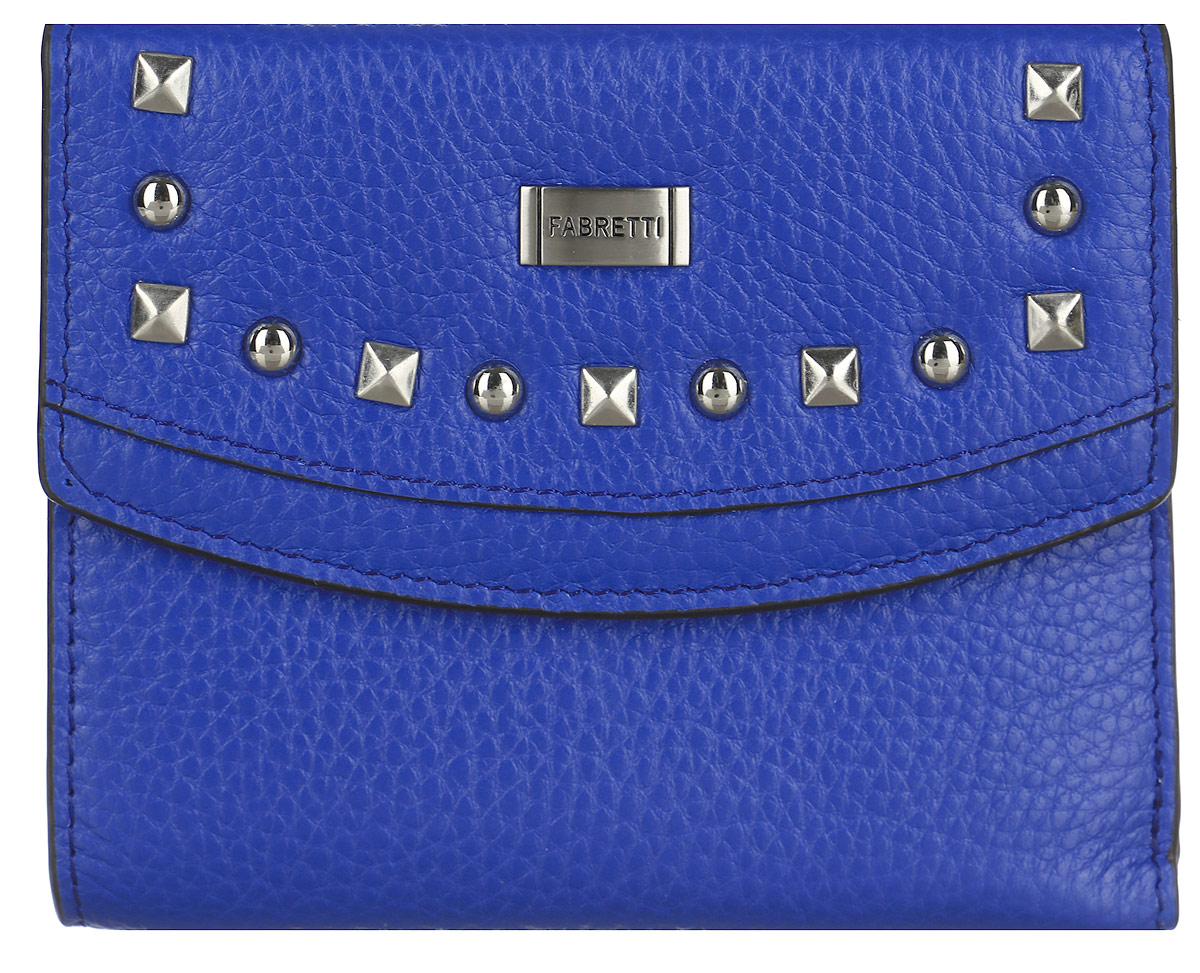 Кошелек женский Fabretti, цвет: синий. FA005-blueFA005-blue Кошелек женский Fabretti, цвет: синий. FA005-blueFA005-blueСтильный и оригинальный женский кошелек от Fabretti выполнен из натуральной мягкой кожи. Внутри находится одно отделение для купюр, два открытых вертикальных кармашка и восемь кармашков для кредиток и карт. Изделие закрывается клапаном на кнопку. На лицевой стороне расположен удобный кармашек с клапаном на кнопке, который украшен клепками. На тыльной стороне расположен вместительный карман для мелочи, который закрывается на удобную молнию. Кошелек упакован в плотную коробку с логотипом фирмы. Такой функциональный и оригинальный аксессуар станет замечательным подарком человеку, ценящему качественные и модные вещи.