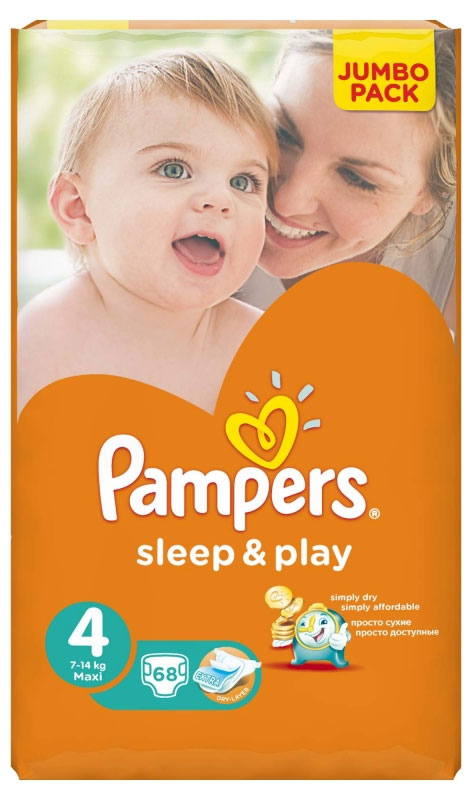 Pampers Подгузники Sleep & Play 8-14 кг (размер 4) 68 штPA-81448305 Pampers Подгузники Sleep & Play 8-14 кг (размер 4) 68 штPA-81448305Теперь вы можете гулять в парке дольше! Усовершенствованные подгузники Pampers Sleep & Play теперь еще лучше впитывают и при этом меньше увеличиваются в объеме. Быстро впитывающий слой обеспечивает надежную сухость вашему малышу. Это отличный и экономичный способ сохранить кожу ребенка сухой и продлить радостные моменты. - Специальный внутренний слой подгузника быстро впитывает влагу, оставляя кожу малыша сухой. - Тянущиеся боковинки. - Специальные манжеты помогают предотвратить протекание. - Регулируемые застежки-липучки. - Интересный дизайн.