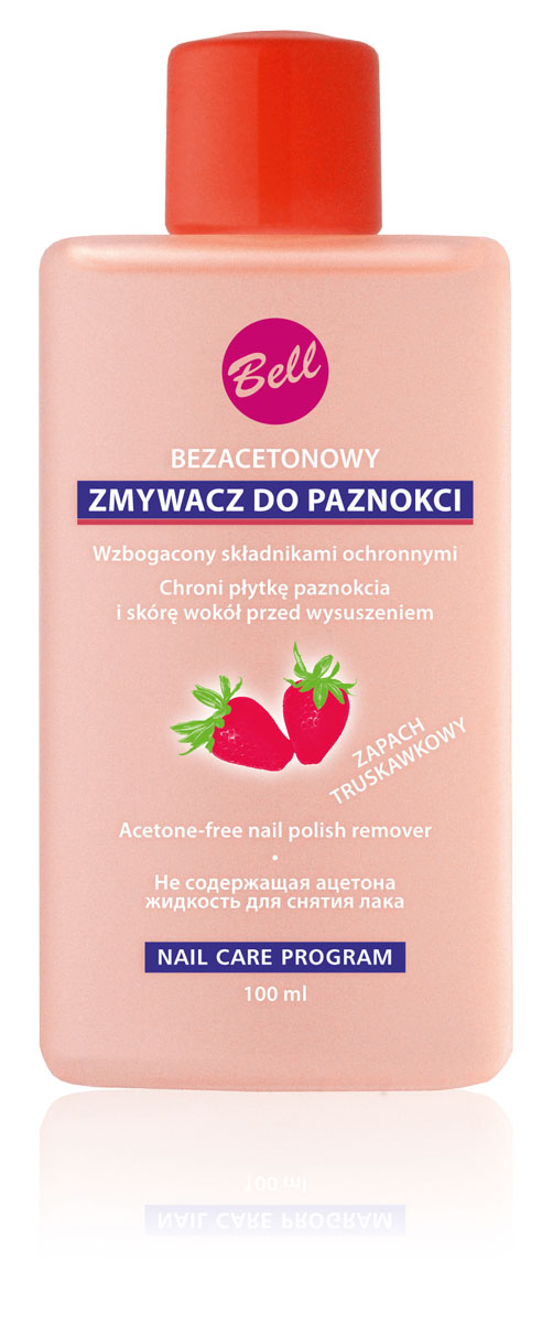 Bell Жидкость для снятия лака не содержащая ацетона с фруктовым ароматом Nail Polish Remover Клубника, 100 грBzba002 Bell Жидкость для снятия лака не содержащая ацетона с фруктовым ароматом Nail Polish Remover Клубника, 100 грBzba002Жидкость подходит для снятия лака с натуральных и искусственных ногтей, не содержит ацетона. Легко удаляет лак с ногтей, защищает ногтевую пластину и кожу вокруг ногтей от высушивания. Содержит провитами B5 (пантенол),что позволяет питать, увлажнять и защищать ногти.