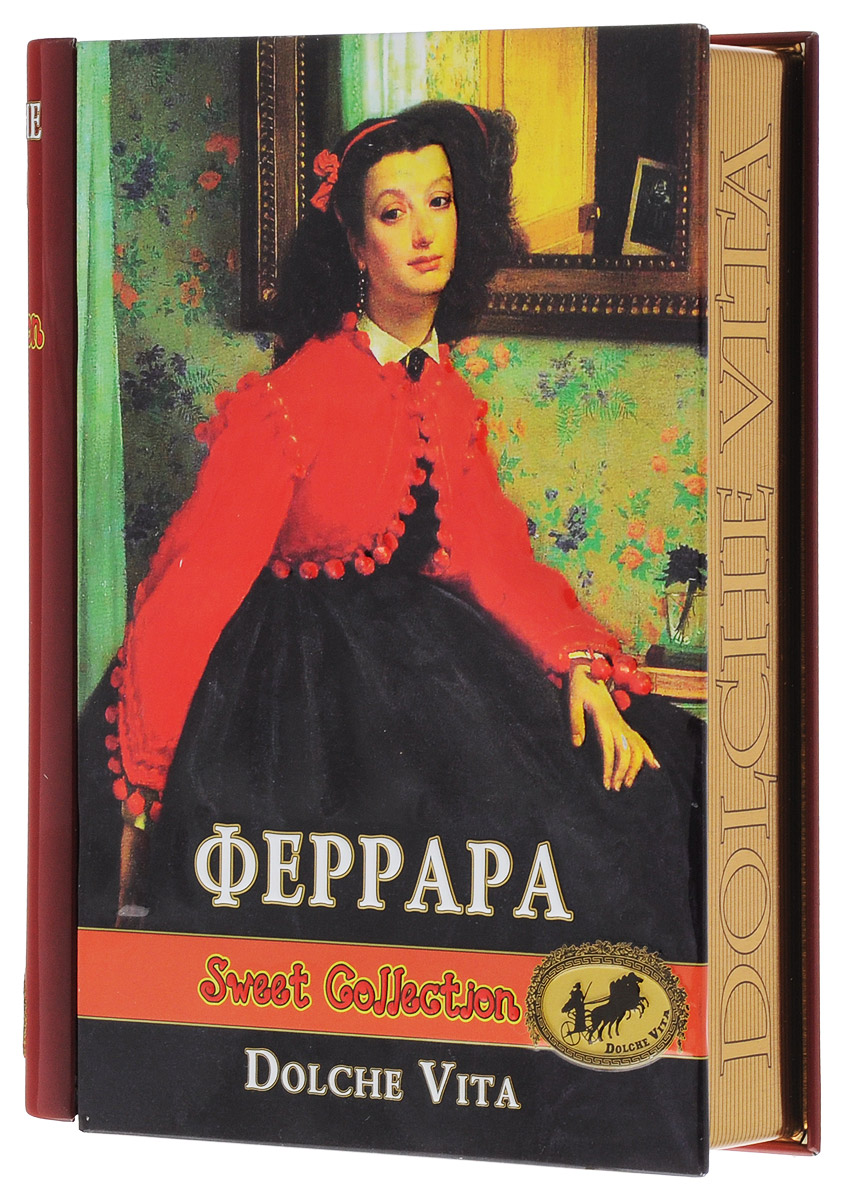 Dolche Vita Феррара элитный ароматизированный черный листовой чай, 100 г (подарочная шкатулка)21606 Dolche Vita Феррара элитный ароматизированный черный листовой чай, 100 г (подарочная шкатулка)21606Dolche Vita Феррара - цейлонский чёрный крупнолистовой чай с лепестками розы и синего василька, листочками малины, лавандой, ягодами красной смородины, голубики и черники, и ароматом бергамота. Чай упакован в красивую подарочную упаковку в виде книги, которая прекрасно подойдет как презент для любимой!
