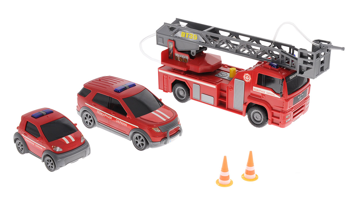 Dickie Toys Игровой набор Пожарная охрана3313323_пожарная охрана Dickie Toys Игровой набор Пожарная охрана3313323_пожарная охранаИгровой набор Dickie Toys Пожарная охрана - это три машины для ролевой игры в спасателей. Мальчишки обожают подобные развлечения, поэтому им точно понравится этот набор. Элементы набора имеют реалистичный дизайн и яркое оформление. На изделиях нанесены все опознавательные знаки и название службы. У пожарной машины с выдвижной лестницей имеются световые, звуковые эффекты и разбрызгиватель воды. Кроме того, все модели оснащены фрикционным механизмом. В наборе имеются 2 дорожных знака. С помощью этого набора ваш ребенок сможет стать отважным пожарным, который защитит граждан от огня. Играя, ребенок сможет развить воображение, мелкую моторику пальцев, фантазию, двигательную активность рук, а также мышление и внимательность. Рекомендуется докупить 2 батарейки напряжением 1,5V типа АА (товар комплектуется демонстрационными).