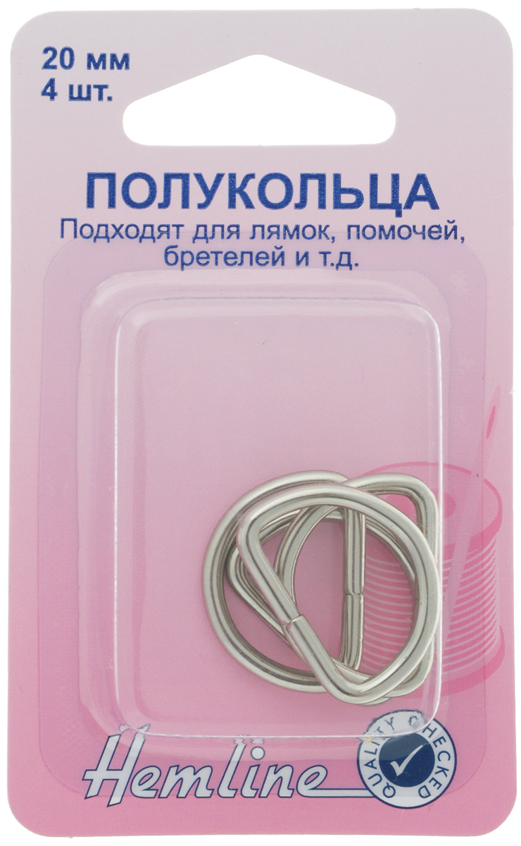 Полукольца Hemline, цвет: никель, 24 х 17 х 2 мм, 4 шт462.20 Полукольца Hemline, цвет: никель, 24 х 17 х 2 мм, 4 шт462.20Полукольца Hemline используются в рукоделии и подходят для лямок, помочей, бретелей, сумок и другого. Изделия выполнены из прочного высококачественного металла. В комплект входит 4 полукольца, рассчитанные на лямки шириной 2 см.