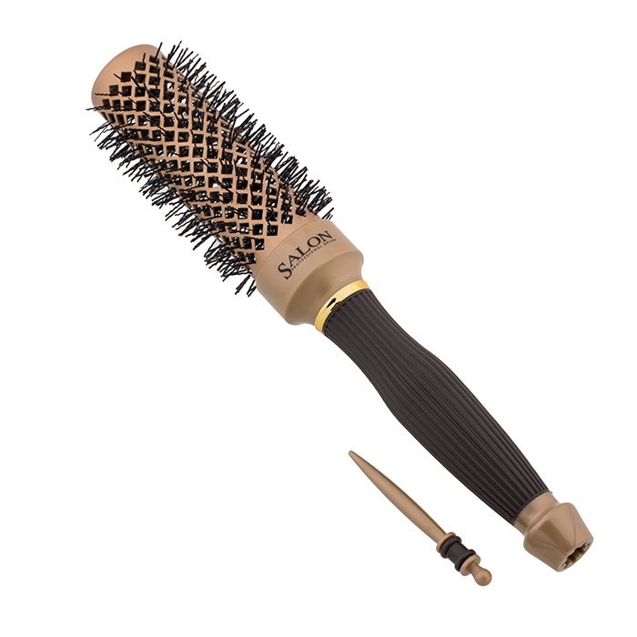 Термобрашинг Salon Professional 98063HVD Nano Style337-98063HVD Термобрашинг Salon Professional 98063HVD Nano Style337-98063HVDТермобрашинг Salon Professiona 98063HVDI Nano Style, керамический, прорезиненная ручка, зубцы - термостойкие нейлоновые штифты, вставка для отделения прядей, d 33/50 мм, L 265 мм.
