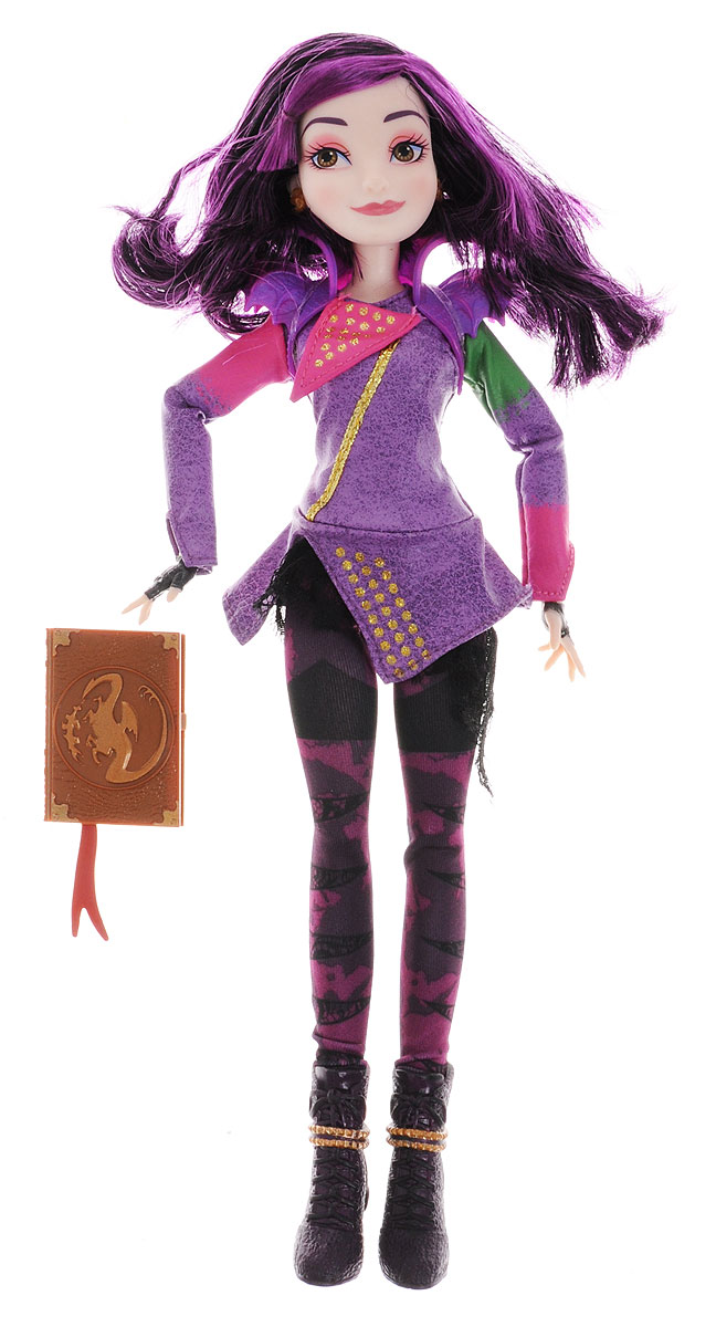 Disney Descendants Кукла МэлB3113_Мэл Disney Descendants Кукла МэлB3113_МэлКукла Disney Descendants Мэл - точная копия героини кинофильма и ее анимационной версии. Мэл (дочь Малефисенты) прирожденный лидер. Мэл артистична, умна, довольно резка, а её способность накладывать заклинания делает её с одной стороны популярной в школе, а с другой стороны заставляет других учеников бояться Мэл. Лицо куклы очень выразительно, оно передает ее характер и очаровывает с первого взгляда. На кукле тот же наряд, что и на девушке в фильме, именно в нем она появляется в начале кино и изображена на всех постерах. Каждая деталь костюма тщательно повторена и максимально реалистична. Благодаря множеству шарнирных соединений кукле можно придавать различные позы. Длинные фиолетово-черные волосы куклы можно расчесывать и создавать различные прически. Одним из элементов одежды является необычный пластиковый воротник. В набор с куклой входит книга заклинаний.