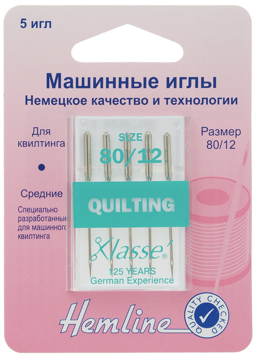Иглы для бытовых швейных машин Hemline, для квилтинга, №80, 5 шт106.80 Иглы для бытовых швейных машин Hemline, для квилтинга, №80, 5 шт106.80Иглы для квилтинга Hemline подходят для прокалывания слоев хлопчатобумажных тканей с ватной прокладкой. Длинный и острый кончик игл проходит сквозь слои и оставляет ровные стежки. Иглы выполнены из высококачественной стали. В комплекте футляр для переноски и хранения. Размер: №80/12. Комплектация: 5 шт.