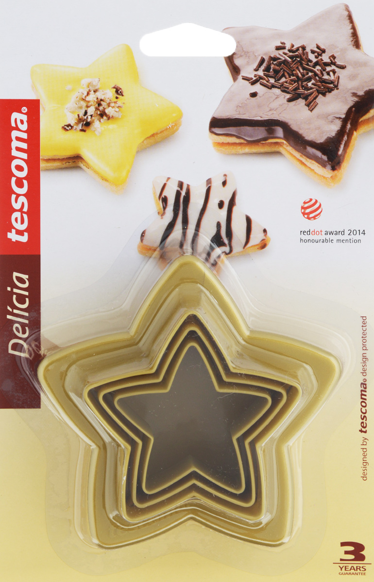 Двухсторонние формочки Tescoma Delicia. Звездочки, 6 размеров630864 Двухсторонние формочки Tescoma Delicia. Звездочки, 6 размеров630864Формочки для вырезания печенья Tescoma Delicia. Звездочки изготовлены из высококачественного пластика. В наборе - 3 двухсторонние формочки. Изделия прекрасно подходят для легкого вырезания печенья 6 разных размеров из песочного, пряничного теста и теста для печенья. С такими формами-резаками можно сделать множество интересных фигурок. Можно мыть в посудомоечной машине. Размер формочек: 5 х 5 см, 6 х 6 см, 7 х 7 см, 8 х 8 см, 9 х 9 см, 10 х 10 см.