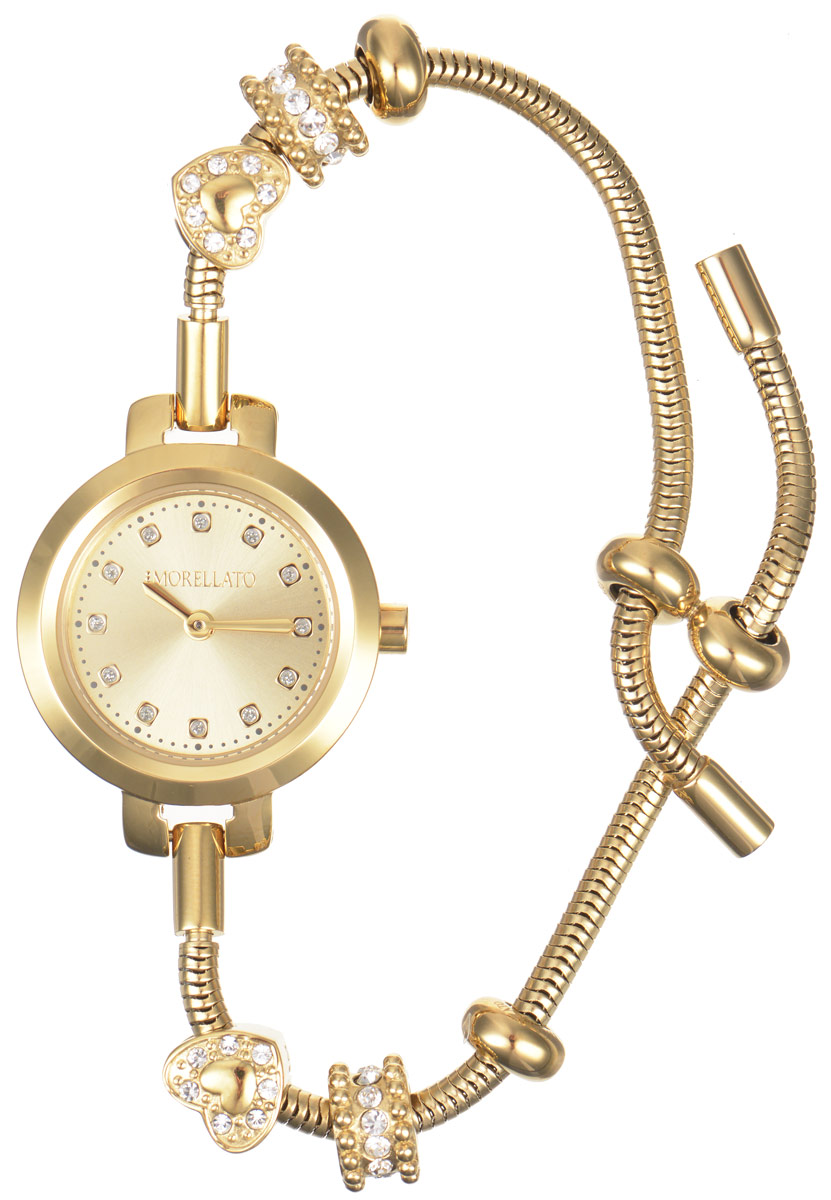 Часы наручные женские Morellato, цвет: золотой. R0153122545R0153122545 Часы наручные женские Morellato, цвет: золотой. R0153122545R0153122545Изысканные женские часы Morellato изготовлены из высокотехнологичной гипоаллергенной нержавеющей стали. Ремешок выполнен из нержавеющей стали с PVD-покрытием. Кварцевый механизм имеет степень влагозащиты равную 3 Bar и дополнен часовой и минутной стрелками. Циферблат часов инкрустирован стразами. Браслет выполнен из соединяющихся между собой элементов в стиле Пандора, инкрустированных цирконами. Для того чтобы защитить циферблат от повреждений в часах используется высокопрочное минеральное стекло. На золотом циферблате отметки в виде точек органично сочетаются с маленькими стрелками. Браслет затягивается и комплектуется надежным и удобным в использовании замком-шнурком, который позволит с легкостью снимать и надевать часы, менять размер браслета. Часы упакованы в фирменную коробку и дополнительно в подарочную коробку с названием бренда. Часы Morellato подчеркнут изящность женской руки и отменное чувство стиля у их обладательницы.