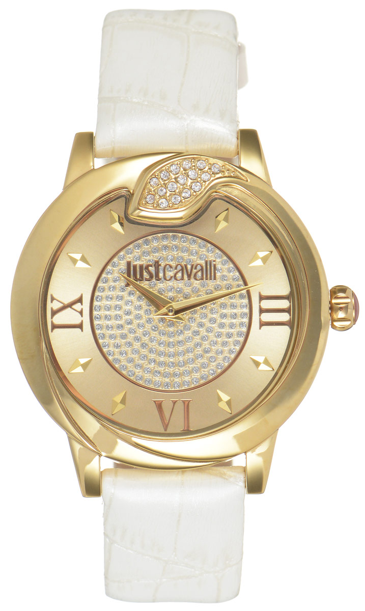 Часы наручные женские Just Cavalli, цвет: белый. R7251598502R7251598502 Часы наручные женские Just Cavalli, цвет: белый. R7251598502R7251598502Наручные женские часы Just Cavalli произведены из материалов самого высокого качества на базе новейших технологий. Они оснащены точным кварцевым механизмом. Корпус часов изготовлен из нержавеющей стали с полной позолотой, циферблат инкрустирован стразами, оформлен оригинальной змейкой, как бы извивающейся вокруг корпуса, и защищен минеральным стеклом. Ремешок выполнен из натуральной лаковой кожи с тиснением под крокодила и оснащен классической застежкой-пряжкой. Циферблат круглой формы оснащен римскими цифрами и отметками, а так же двумя стрелками - часовой и минутной. Часы являются водостойкими - 3АТМ. Изделие укомплектовано в стильную фирменную коробку с названием бренда. Часы Just Cavalli подчеркнут изящность женской руки и отменное чувство стиля у их обладательницы.