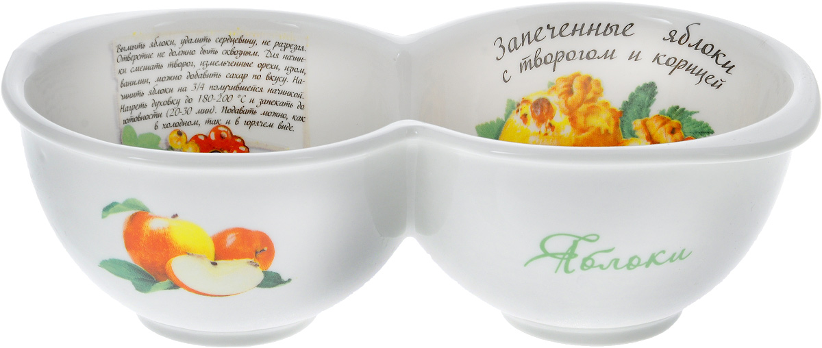 Форма для запекания яблок LarangE Запеченные яблоки с творогом и корицей, 18,2 х 10 х 5,8 см598-092 Форма для запекания яблок LarangE Запеченные яблоки с творогом и корицей, 18,2 х 10 х 5,8 см598-092Форма для запекания яблок LarangE Запеченные яблоки с творогом и корицей выполнена из высококачественной жаропрочной керамики. Стильный дизайн и яркий рисунок делают это изделие прекрасным украшением на любой кухне. С формой для запекания LarangE Запеченные яблоки с творогом и корицей процесс приготовления любого блюда станет простым и быстрым. В комплект входит брошюра с рецептами. Подходит для использования в микроволновой печи и холодильнике. Можно мыть в посудомоечной машине. С такой формой вы всегда сможете порадовать своих близких оригинальной выпечкой. Размер формы (по верхнему краю): 18,2 х 10 см. Высота стенки: 5,8 см. Размер брошюры: 7,5 х 11,5 см.
