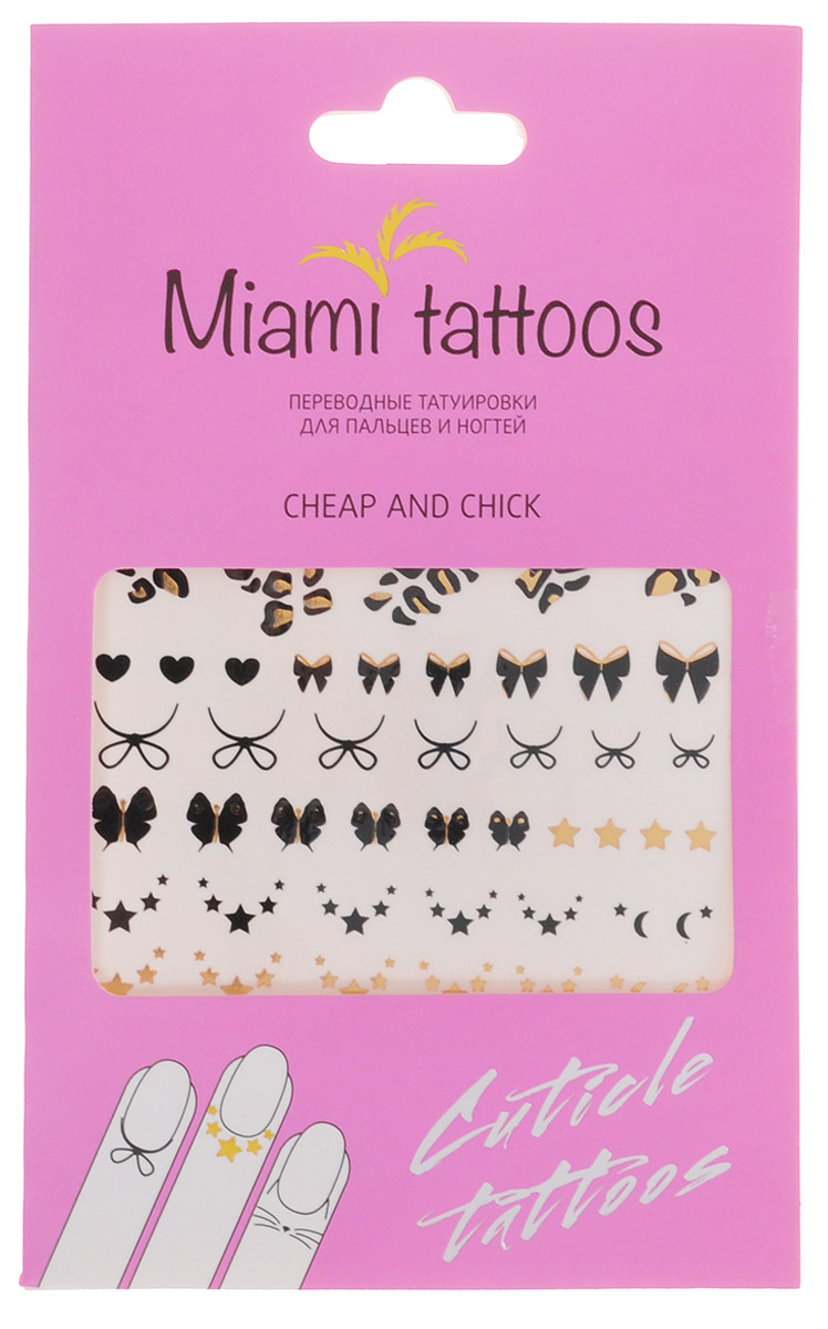 Miami Tattoos Флэш тату для пальцев и ногтей Miami Tattoos Cheap & Chick 1 лист 10 см х 15 смMT0004 Miami Tattoos Флэш тату для пальцев и ногтей Miami Tattoos Cheap & Chick 1 лист 10 см х 15 смMT0004Miami Tattoos - это дизайнерские переводные тату-украшения. Оригинальные тату для кутикул - это ультрамодное дополнение к вашему маникюру! Они не только эффектно смотрятся, но еще и визуально вытягивают ногти, делая их более изящными. Для производства Miami Tattoos используются только качественные,?яркие?и?стойкие?краски. Они?не вызывают аллергию и держатся?до семи?дней!