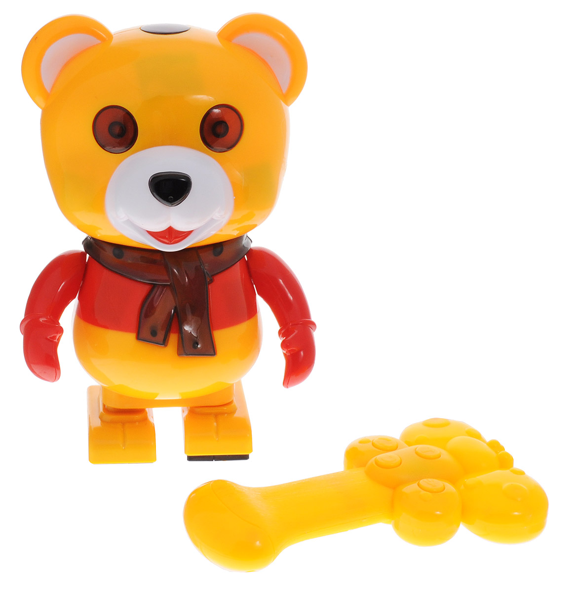 Tongde Интерактивная игрушка Медвежонок СэммиT42-D166/2084 Tongde Интерактивная игрушка Медвежонок СэммиT42-D166/2084Интерактивная игрушка Tongde Медвежонок Сэмми обязательно понравится вашему малышу. Игрушка способствует развитию моторики, памяти и слухового восприятия. Сэмми реагирует на прикосновения, если потрогать его голову, ушки, щеки, животик, бока и хвост. Двигается под музыку, произносит фразы. Если дотронуться до головы, он скажет - Ай, это же моя голова, а не футбольный мячик! До щек - Здесь я прячу еду - не трогай. До боков - Ой, щекотно-щекотно! Ха-Ха! До живота - Ай, больно ведь, я же не деревянный! До хвоста - Ай! Не оторви мой хвостик! Медвежонок работает от пульта управления (стоп/движение под песню, движение вперед, сказки, поворот на 360 градусов). Для работы медвежонка необходимо купить 3 батарейки типа АА (не входят в комплект). Для работы пульта управления необходимо купить 2 батарейки типа АА (не входят в комплект).