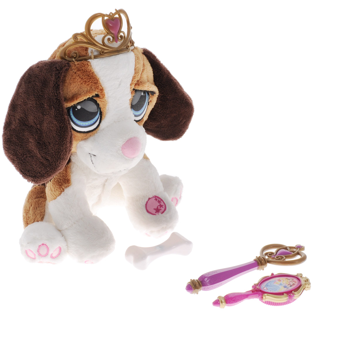 Disney Интерактивная игрушка Щенок принцессыDPPE1 Disney Интерактивная игрушка Щенок принцессыDPPE1Интерактивная игрушка Disney Щенок принцессы станет лучшей игрушкой для любой девочки! В набор входит большое количество аксессуаров - подвеска, в которую можно внести имя питомца. Также в наборе имеется косточка - поднесите ее ко рту собачки и она начнет ее грызть. С помощью волшебной палочки щенок начинает лаять (необходимо поднести ко лбу), а если расчесать его специальной щеткой услышите как он обрадуется. Игрушка принесет ребенку много радости и станет верным другом на долгое время. Рекомендуется докупить 2 батарейки типа АА (товар комплектуется демонстрационными).