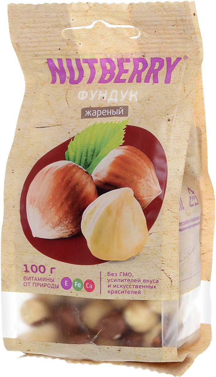 Nutberry фундук жареный, 100 г4620000677093 Nutberry фундук жареный, 100 г4620000677093Ещё в древности люди оценили чудесный вкус и полезные свойства фундука. Польза фундука: помогает при хронической усталости, рекомендуется при наличии камней в почках, при варикозном расширении вен, воспалении вен (флебитах). Отлично выводит шлаки из печени, обладает слабительными свойствами. Этот орех содержит сравнительно немного углеводов, поэтому его можно есть в больших количествах, не рискуя поправиться. В фундуке больше, чем в других орехах, фолиевой кислоты, поэтому он очень полезен для тех, кто планирует ребенка.