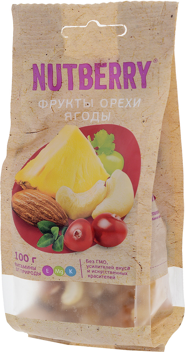 Nutberry смесь орехов, фруктов и ягод, 100 г4620000676164 Nutberry смесь орехов, фруктов и ягод, 100 г4620000676164Сочная клюква, сладкий миндаль, питательный кешью, экзотический ананас, бодрящий золотистый изюм, входящие в состав этой смеси - все это идеальное сочетание вкуса и пользы! Смесь, будто созданная самой природой, не оставит равнодушным даже самого взыскательного потребителя.