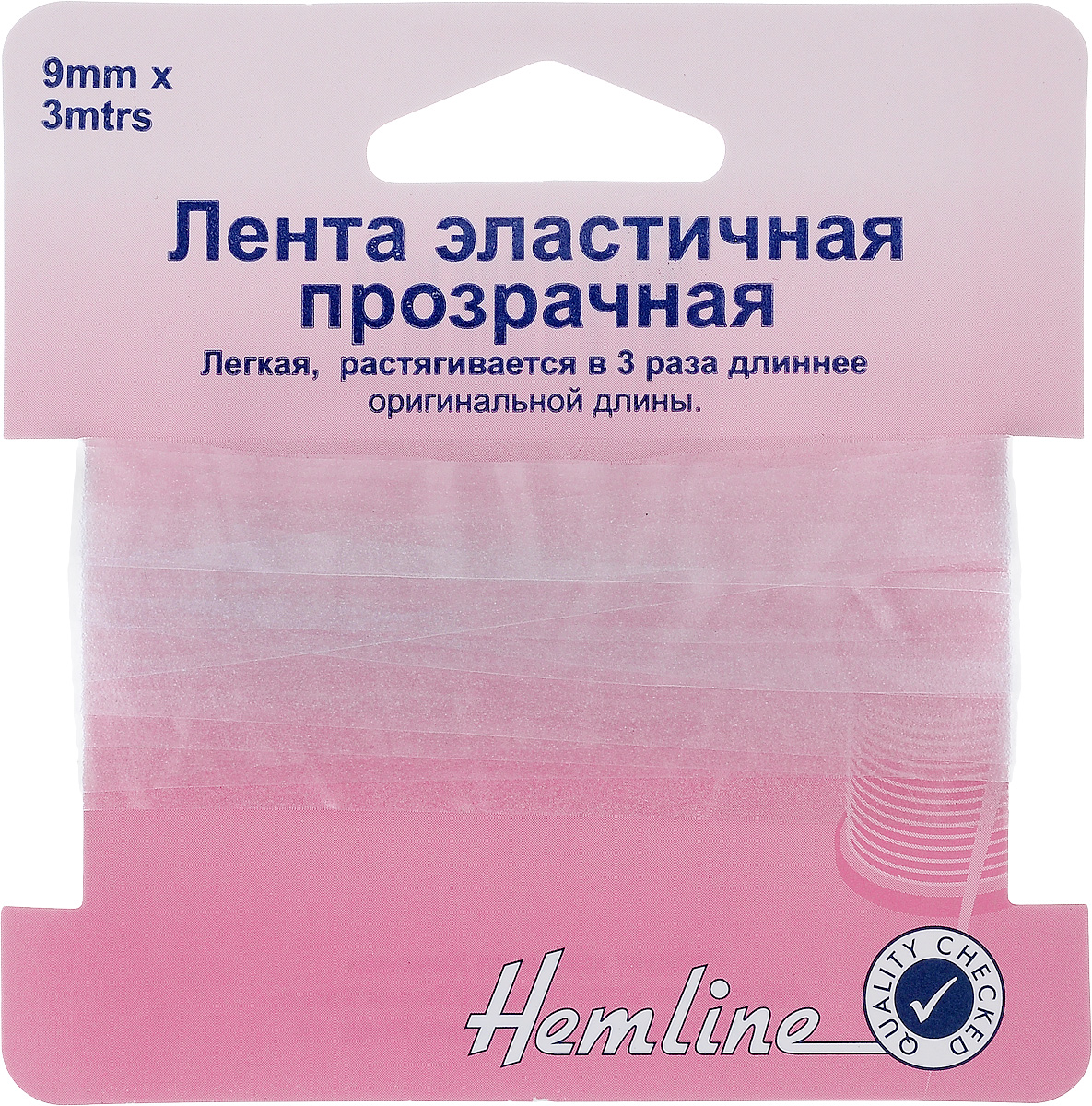 Лента эластичная прозрачная Hemline, 0,9 х 300 см686.9 Лента эластичная прозрачная Hemline, 0,9 х 300 см686.9Прозрачная эластичная лента Hemline, изготовленная из силикона, растягивается в три раза длиннее оригинальной длины. Может использоваться вместо обычной резинки для пристрачивания и образования сборок на прозрачных и тонких тканях.