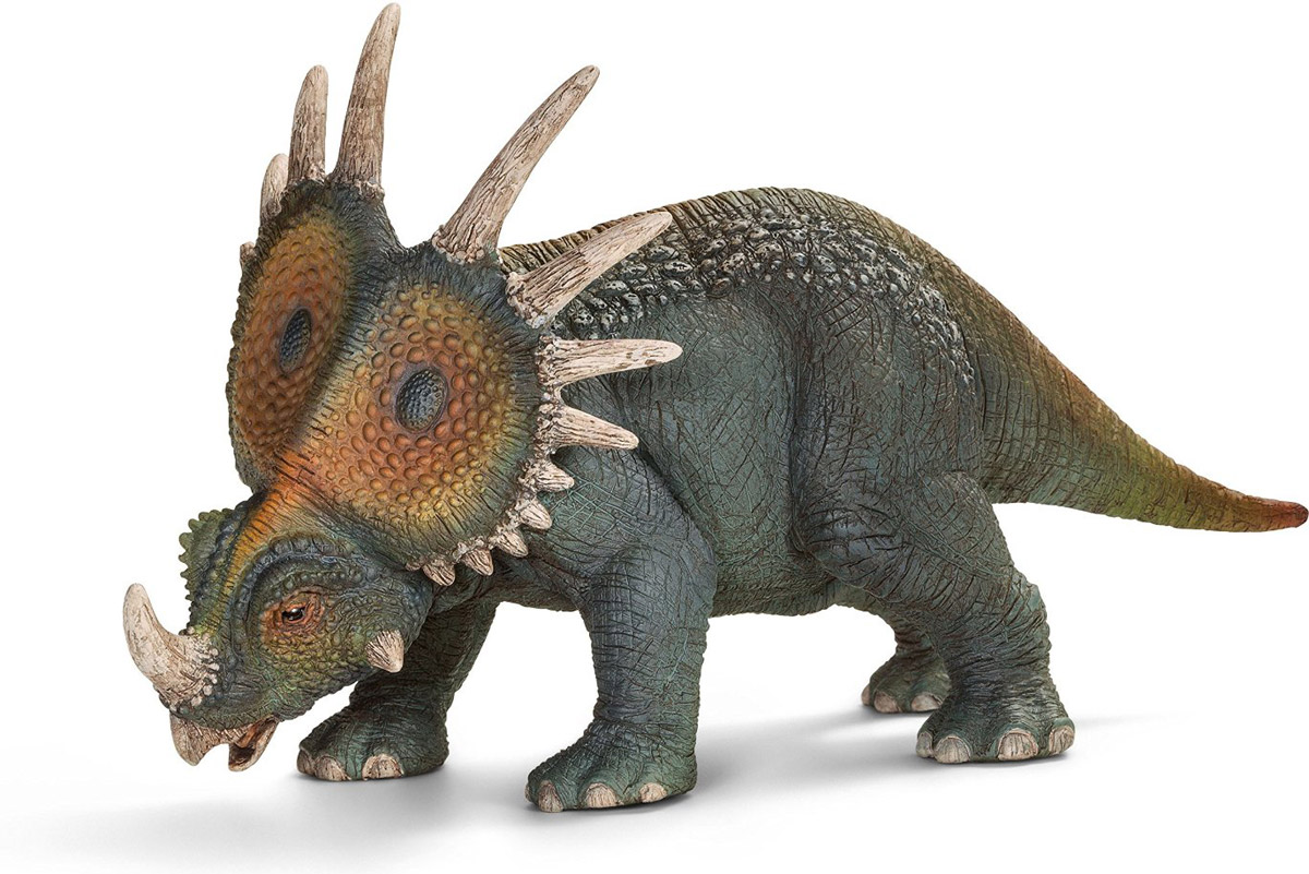 Schleich Фигурка Стиракозавр14526 Schleich Фигурка Стиракозавр14526Стиракозавр - динозавр, достигавший в длину 5,5 метров и имевший невероятно внушительный череп с колючим воротником и рогом. Рог на носу динозавра мог доходить до 50 см в длину. Стиракозавр обитал во времена Мелового периода. Несмотря на то, что воротник динозавра выглядит очень прочно, предполагается, что он был слишком тонким для действенной обороны. Фигурка Schleich Стиракозавр, раскрашенная вручную, выполнена из безопасного материала - пластика. Игрушка знакомит детей с окружающей средой, развивает творческую натуру.