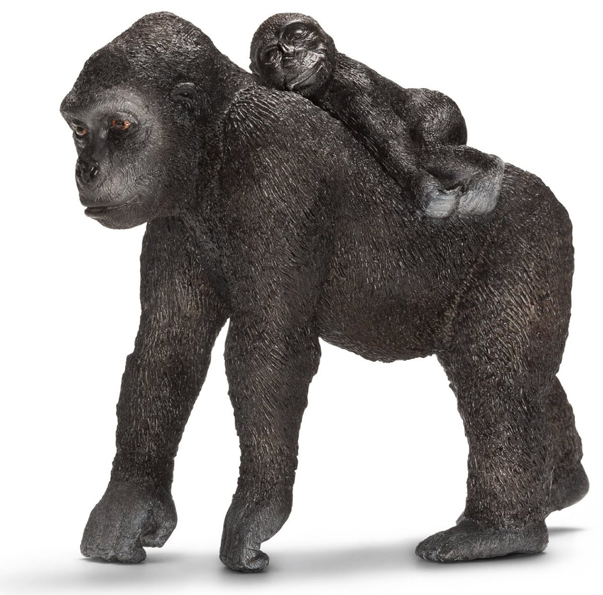 Schleich Фигурка Самка гориллы с детенышем14662 Schleich Фигурка Самка гориллы с детенышем14662Африка - континент больших табунов, опасных хищников, серых великанов и невообразимого разнообразия видов. Гориллы - самые крупные представители семейства приматов. Несмотря на довольно устрашающий внешний вид, острые клыки и мускулистое тело, гориллы питаются исключительно растениями. Фигурки Schleich выполнены из безопасного для здоровья детей каучукового пластика с максимальной точностью, каждая фигурка раскрашивается вручную. Реалистичные фигурки детально точно воспроизводят настоящих животных, обитателей различных стран. Ребенок сможет изучать особенности их строения, поведения и питания. Фигурки Schleich - превосходный педагогический материал для использования дома и в образовательных учреждениях.