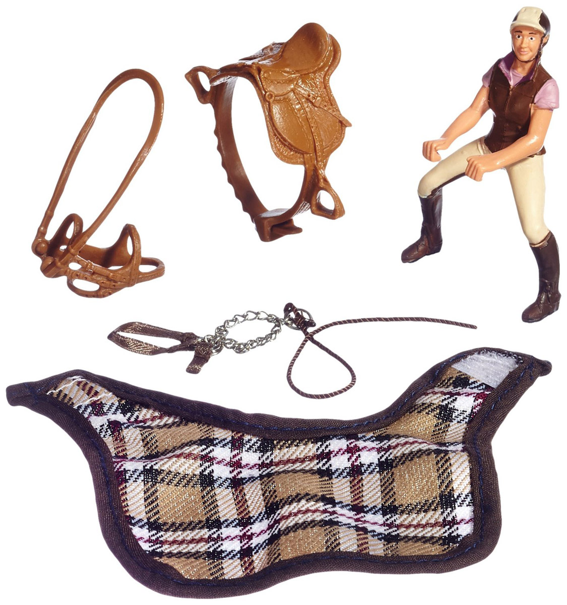 Schleich Игровой набор Любитель верховой езды42057 Schleich Игровой набор Любитель верховой езды42057Отважная юная наездница на прекрасной лошади станет великолепным украшением коллекции игрушек Schleich. Ну а для того, чтобы она выиграла скачки, стоит лишь немного ее потренировать. Наездница одета в коричневый жилет и сапоги, фиолетовое поло и бежевые брюки. Все элементы набора выполнены с реалистичной точностью, раскрашены вручную нетоксичными красками. В набор входит наездница с аксессуарами. Лошадь в набор не входит. К наезднице подходит любая лошадь Schleich.