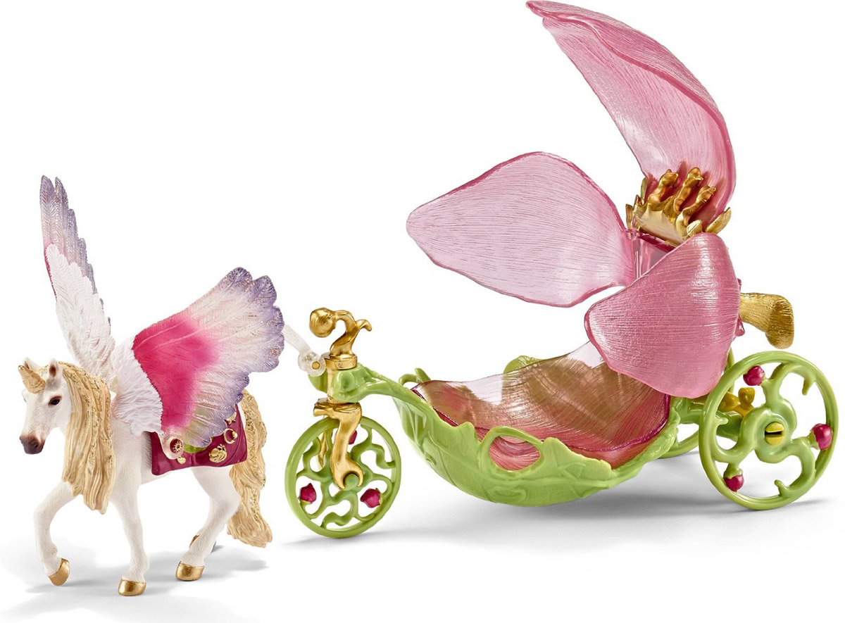 Schleich Игровой набор Карета для эльфов42176 Schleich Игровой набор Карета для эльфов42176Изящная карета эльфов станет прекрасным украшением вашей коллекции Schleich. Карета, запряженная красивым единорогом, выполнена в нежных розовых и зеленых тонах. Сиденье кареты с лепестками раскрывается и, перевернув его, можно использовать перевозку в качестве стульчика. Все детали набора раскрашены вручную гипоаллергенными нетоксичными красками. Игрушка направлена на всестороннее развитие ребенка. Во время игр у ребенка тренируется мелкая моторика, развиваются воображение, внимание, логическое и абстрактное мышления.