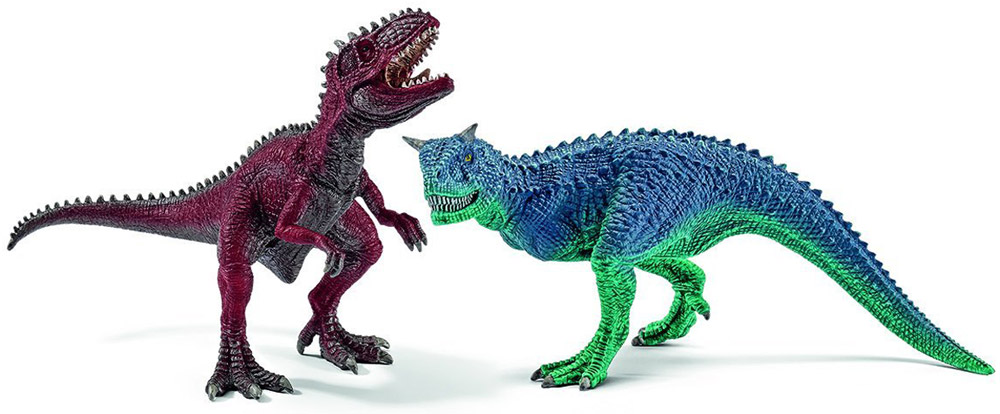 Schleich Набор фигурок Карнотавр и гигантозавр42215 Schleich Набор фигурок Карнотавр и гигантозавр42215Набор фигурок Schleich Карнотавр и гигантозавр приведет в восторг всех любителей динозавров и доисторических животных. В набор входят карнотавр и гигантозавр. Великолепные фигурки динозавров выполнены очень детализировано. Они позволят ребенку придумать множество захватывающих игр со своими любимыми древними обитателями. Фигурки изготовлены из качественного каучукового пластика, который безопасен для детей и не вызывает аллергию. Ребенок сможет собрать целую серию доисторических животных и изучать особенности их строения, поведения и питания. Набор фигурок - превосходный педагогический материал для использования дома и в образовательных учреждениях. Набор станет достойным пополнением красочной коллекции, восхищающей детей и взрослых во всем мире.