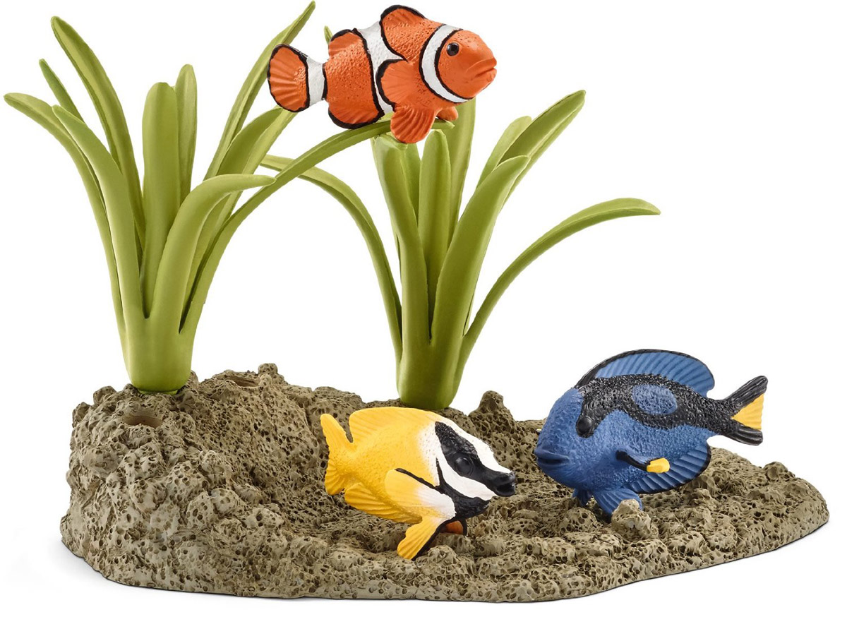 Schleich Набор фигурок Коралловые рыбки 3 шт42327 Schleich Набор фигурок Коралловые рыбки 3 шт42327Набор фигурок Schleich Коралловые рыбки позволит в интересной игровой форме рассказать ребенку о редких обитателях морских глубин. В набор входят 3 фигурки разноцветных красочных рыбок и морское дно с растениями. Такие рыбки прячутся от опасных более крупных рыб среди кораллов и в расщелинах морского дна. Фигурки животных и морских обитателей обязательно порадуют всех любителей подводного мира и разнообразят игру вашего ребенка. Прекрасно выполненные фигурки Schleich отличаются высочайшим качеством игрушек ручной работы. Каждая фигурка разработана с учетом исследований в области педагогики и производится как настоящее произведение для маленьких детских ручек. Сюжетно-ролевые игры с фигурками развивают фантазию и воображение ребенка.
