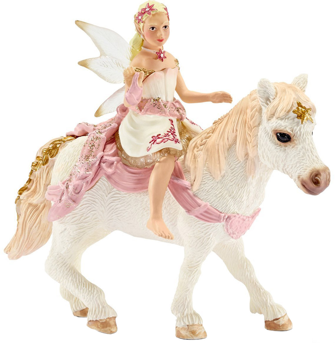 Schleich Фигурка Эльфийка Нежная Лилия верхом на пони70501 Schleich Фигурка Эльфийка Нежная Лилия верхом на пони70501Фигурка Schleich Эльфийка Нежная Лилия - великолепная фигурка, которая порадует малыша и разнообразит его сюжетно-ролевые игры с этими необычными игрушками. Фигурка, раскрашенная вручную, выполнена из безопасного материала - пластика. Компания Schleich специализируется на выпуске детских игрушек, знакомящих с окружающей средой, развивающих творческое мышление, мелкую моторику рук. Лилия - прекрасная нежная эльфийка, которая может целыми днями скакать на своей лошадке-пони по бескрайним изумрудным полям страны Байяла. Она одета в великолепное платье, за спиной у нее - прозрачные сверкающие крылышки. Эльфийка сидит верхом на милой лошадке, украшенной нежно-розовыми ленточками.