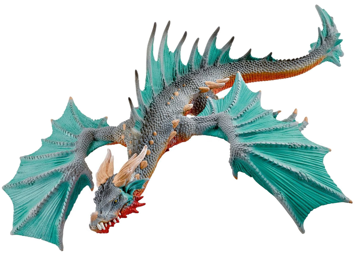 Schleich Фигурка Дракон70520 Schleich Фигурка Дракон70520Дракон прячется под водой перед тем, как молниеносно атаковать всех и каждого. Его мощные челюсти полны невероятно острых зубов, которые заставляют трепетать даже отчаянных храбрецов. Поговаривают, что дракона можно усыпить пением, но кто отважится попробовать? Дракон может даже изрыгать мощные потоки пламени под водой. Легендарный Остров Драконов расположен далеко, на сокрушаемом штормами берегу Эльдрадора. Только несколько людей побывали там, и еще меньше вернулось. Они все рассказывали истории об ужасающих драконах. Глубоководный дракон, пожалуй, один из самых опасных. Моряки смертельно боятся его, потому что дракон имеет обыкновение прятаться под водой перед тем, как молниеносно атаковать корабль, перекусив его своими мощными челюстями. Стрелы и копья не могут проникнуть под его толстую кожу, покрытую чешуей, оставляя моряков практически беззащитными перед его атакой. Старый пират как-то сказал, что прекрасная песня способна остановить атаку дракона. Но кто будет петь, когда...