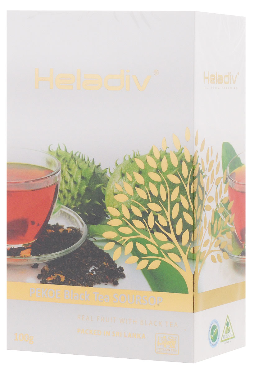 Heladiv Peko Soursop Black Tea чай черный с саусепом листовой, 100 г4791007010630 Heladiv Peko Soursop Black Tea чай черный с саусепом листовой, 100 г4791007010630Heladiv Peko Soursop - черный чай крупнолистовой стандарт РЕКОЕ с добавлением фрукта саусеп. Необыкновенный аромат черного цейлонского чая и тропического фрукта оставит экзотическое послевкусие в течение всего дня.