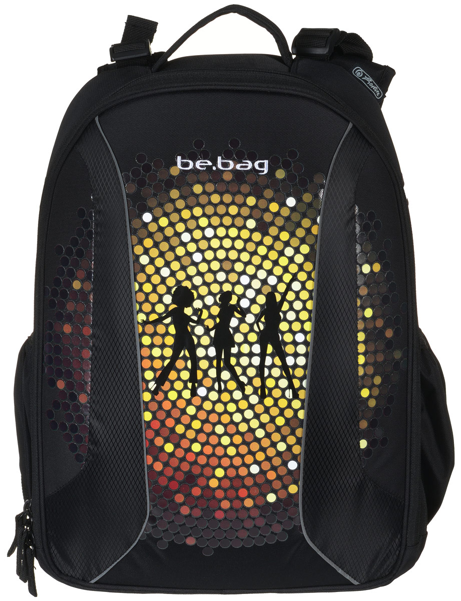 Herlitz Ранец школьный Be Bag Dance11410008 Herlitz Ранец школьный Be Bag Dance11410008Школьный ранец Herlitz Be Bag. Dance изготовлен по жестко-каркасной технологии, что обеспечивает правильную эргономичную форму. Каркас не деформируется при нагрузке и распределяет вес по всей площади ранца. Ранец содержит два вместительных отделения, закрывающихся на застежки-молнии с двумя бегунками. В большом отделении находится мягкая перегородка для тетрадей или учебников, фиксирующаяся хлястиком на липучке. Во втором отделении расположены карман-сетка, органайзер для канцелярских принадлежностей, кармашек под мобильный телефон и лента с карабином для ключей. Изделие имеет два открытых боковых кармана на резинках. Ранец оснащен регулируемыми по длине плечевыми лямками и дополнен текстильной ручкой для переноски в руке. Грудное крепление создано специально для фиксации лямок на плечах ребенка. Прочное дно с пластиковыми ножками придает ранцу хорошую устойчивость и защиту от загрязнений. Светоотражающие элементы обеспечивают безопасность в темное время суток. ...