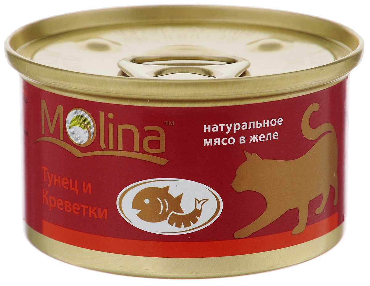 Консервы для кошек Molina, с тунцом и креветками в желе, 80 г4620002670924 Консервы для кошек Molina, с тунцом и креветками в желе, 80 г4620002670924ККонсервы для кошек Molina - это высококачественный, сбалансированный, натуральный продукт, который содержит все необходимые компоненты, обеспечивающие организм ваших питомцев энергией, витаминами и минеральными веществам, необходимыми для здорового роста и развития. Консервы изготовлены из натурального мяса тунца и креветок в желе. Консервы Molina - польза натуральных ингредиентов для долгой и здоровой жизни вашего питомца. Товар сертифицирован.