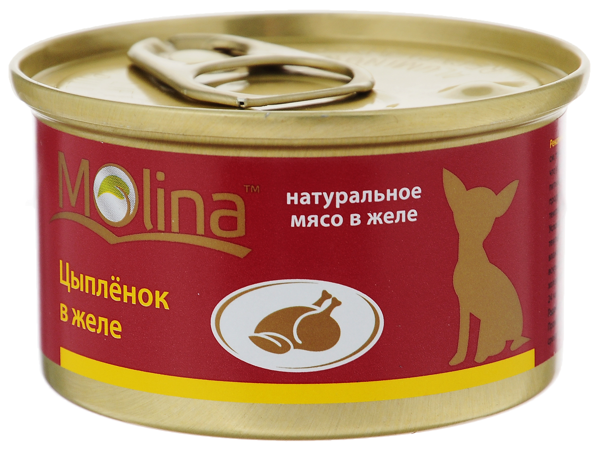 Консервы для собак Molina, с цыпленком в желе, 85 г4620002671006 Консервы для собак Molina, с цыпленком в желе, 85 г4620002671006Консервы для собак Molina - это высококачественный, сбалансированный, натуральный продукт, который содержит все необходимые компоненты, обеспечивающие организм ваших питомцев энергией, витаминами и минеральными веществам, необходимыми для здорового роста и развития. Консервы изготовлены из натурального мяса цыпленка в желе. Консервы Molina - польза натуральных ингредиентов для долгой и здоровой жизни вашего питомца. Товар сертифицирован.