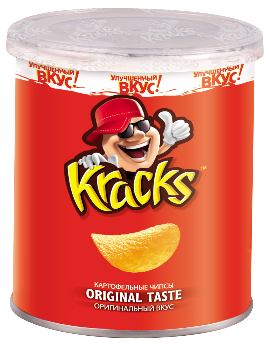 Kracks картофельные чипсы, 45 г8887290521017 Kracks картофельные чипсы, 45 г8887290521017Kracks - это чипсы из высококачественного картофеля, основными особенностями которых являются равномерность обжаривания изогнутых пластинок без избытка масла, а также упаковка в виде тубы, удобная для транспортировки и употребления. Оригинальный вкус - слегка подсоленные чипсы, сохранившие вкус оригинального картофеля.