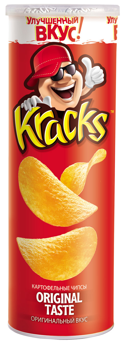 Kracks картофельные чипсы, 160 г8887290521024 Kracks картофельные чипсы, 160 г8887290521024Kracks - это чипсы из высококачественного картофеля, основными особенностями которых являются равномерность обжаривания изогнутых пластинок без избытка масла, а также упаковка в виде тубы, удобная для транспортировки и употребления. Оригинальный вкус - слегка подсоленные чипсы, сохранившие вкус оригинального картофеля.