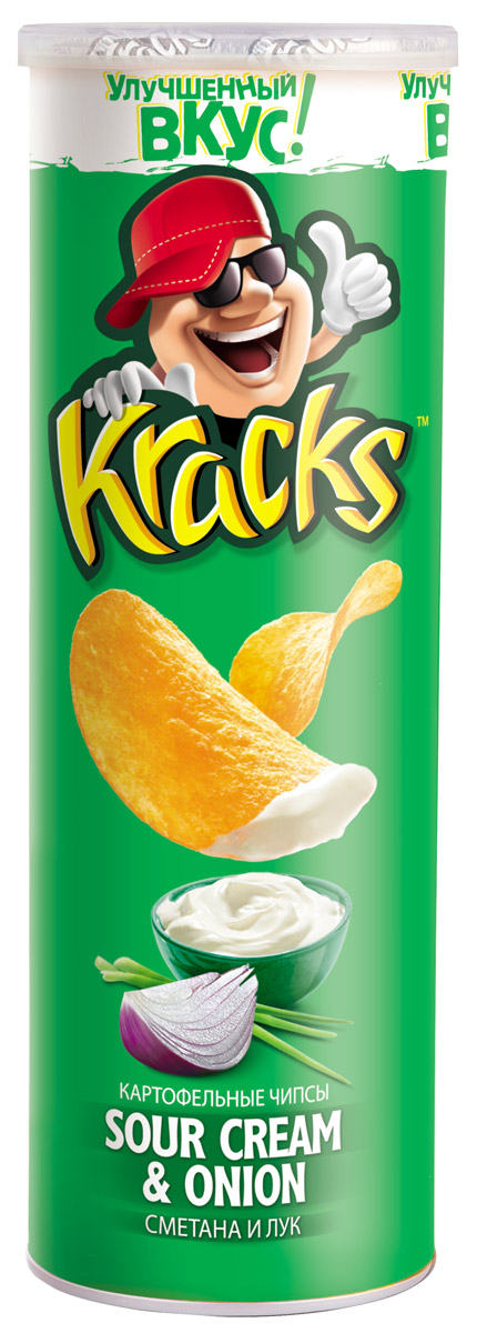 Kracks картофельные чипсы со вкусом сметаны и лука, 160 г8887290522021 Kracks картофельные чипсы со вкусом сметаны и лука, 160 г8887290522021Kracks - это чипсы из высококачественного картофеля с насыщенным вкусом сметаны, посыпанные зеленым луком. Их основными особенностями являются равномерность обжаривания изогнутых пластинок без избытка масла, а также упаковка в виде тубы, удобная для транспортировки и употребления.