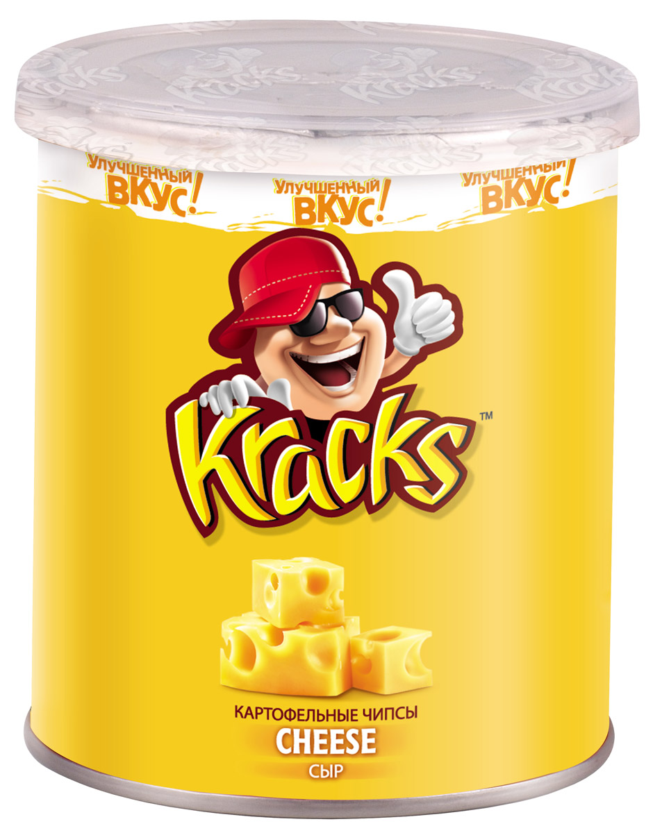 Kracks картофельные чипсы со вкусом сыра, 45 г8887290524018 Kracks картофельные чипсы со вкусом сыра, 45 г8887290524018Kracks - это чипсы из высококачественного картофеля с ароматом сыра и обильно посыпанные сырной крошкой. Их основными особенностями являются равномерность обжаривания изогнутых пластинок без избытка масла, а также упаковка в виде тубы, удобная для транспортировки и употребления.