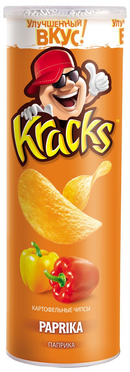 Kracks картофельные чипсы со вкусом паприки, 160 г8887290526029 Kracks картофельные чипсы со вкусом паприки, 160 г8887290526029Kracks - это чипсы из высококачественного картофеля с выраженным вкусом паприки, приправленные пикантными специями. Их основными особенностями являются равномерность обжаривания изогнутых пластинок без избытка масла, а также упаковка в виде тубы, удобная для транспортировки и употребления.
