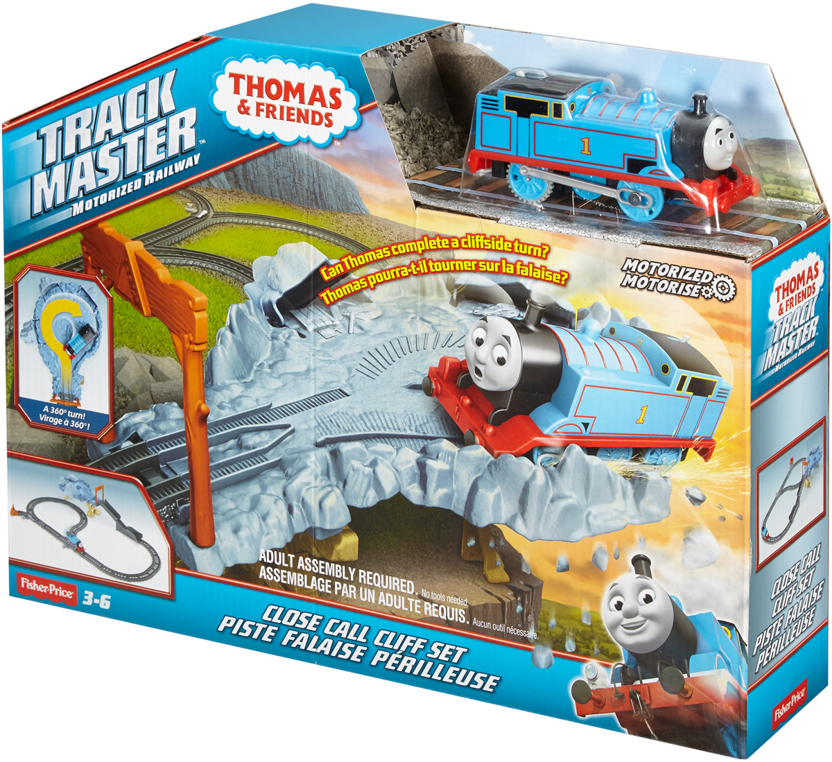 Thomas & Friends Железная дорога Опасный путьDFM51 Thomas & Friends Железная дорога Опасный путьDFM51В игровом наборе Thomas & Friends Опасный путь Томаса и его друзей ждет крутой и опасный поворот вдоль обрыва среди скал. Механический локомотив Томас отправляется вверх по склону, к скалистому выступу. Ему предстоит сделать крутой поворот на 360°, столкнуть несколько булыжников и обнаружить под ними сюрприз! В набор рельсов входит дополнительная петля у основания утеса и путевые стрелки для направления движения Томаса. Объедините набор с другими наборами поездов, дополнениями и рельсами серии TrackMaster. Для работы игрушки необходимы 2 батарейки типа ААА напряжением 1,5V (не входят в комплект).