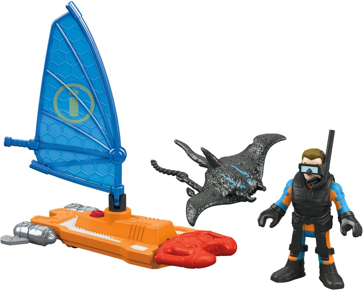 Imaginext Парусное судноDFY01_DFY05 Imaginext Парусное судноDFY01_DFY05Как победить атакующего морского дьявола? Это сможет сделать отважный аквалангист на ультрасовременном паруснике. Парусное судно Imaginext оснащено специальным устройством для борьбы со скатом, которое молниеносно выдвигается из корпуса судна при нажатии кнопки. Парус судна легко наклоняется и поворачивается в любую сторону. В комплекте с парусником идет фигурка аквалангиста и скат. Голова, руки и ноги фигурки подвижны.