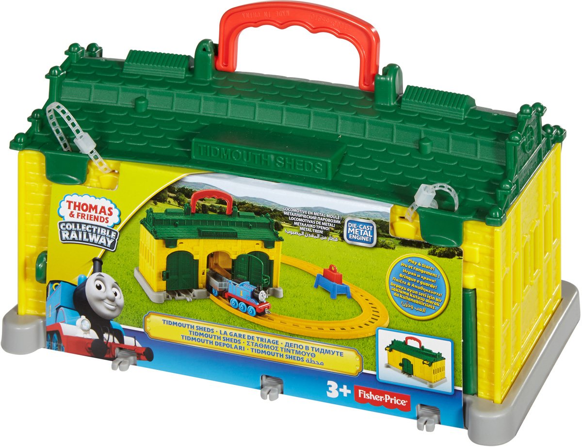 Thomas & Friends Железная дорога Депо в ТидмутеDGC10 Thomas & Friends Железная дорога Депо в ТидмутеDGC10Железная дорога Thomas & Friends Депо в Тидмуте - это портативная легенда в серии Collectible Railway! Депо в Тидмуте - любимое место поклонников Томаса и его друзей, где все локомотивы просыпаются по утрам и куда они приходят на отдых после долгого трудового дня. В верхней части депо хранится 9 рельсов. С ними можно проложить железную дорогу через депо. По этой дороге Томас доберется до погрузчика. Закончив работу, рельсы можно собрать, вернуть на место и, благодаря удобной и надежной рукояти, взять с собой куда угодно. В комплект входит депо, 9 рельсов, литая металлическая фигурка локомотива Томаса, вагон, груз с подставкой.