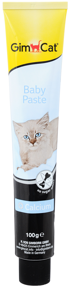 Паста для котят GimCat Baby, с кальцием, 100 г4002064406435 Паста для котят GimCat Baby, с кальцием, 100 г4002064406435Паста GimCat Baby содержит 12 основных витаминов для укрепления иммунитета вашего котенка. Входящий в состав кальций важен для формирования костей. правильного развития скелета и зубов. Котятам необходимо вдвое больше витаминов и кальция, чем взрослым кошкам. Таурин поддерживает хорошее зрение и правильную работу сердца. Комплекс питательных веществ и пищевых волокон в сочетании с кальцием укрепляет организм животного. Также рекомендуется кормящим кошкам. Без добавления сахара. Товар сертифицирован.
