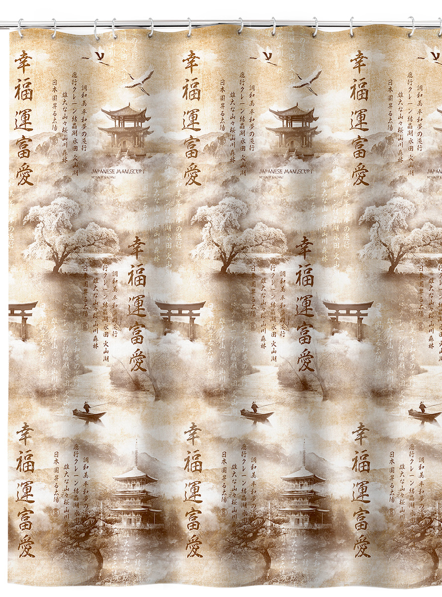Штора для ванной комнаты Valiant Japanese Manuscript, 180 х 180 смJAP-M-1818 Штора для ванной комнаты Valiant Japanese Manuscript, 180 х 180 смJAP-M-1818Штора для ванной комнаты Valiant Japanese Manuscript, изготовленная из полиэстера, приятна на ощупь, устойчива к разрывам и проколам, не пропускает воду. Она надежно защитит от брызг и капель пространство вашей ванной комнаты в то время, пока вы принимаете душ, а привлекательный дизайн шторы наполнит вашу ванную комнату положительной энергией.